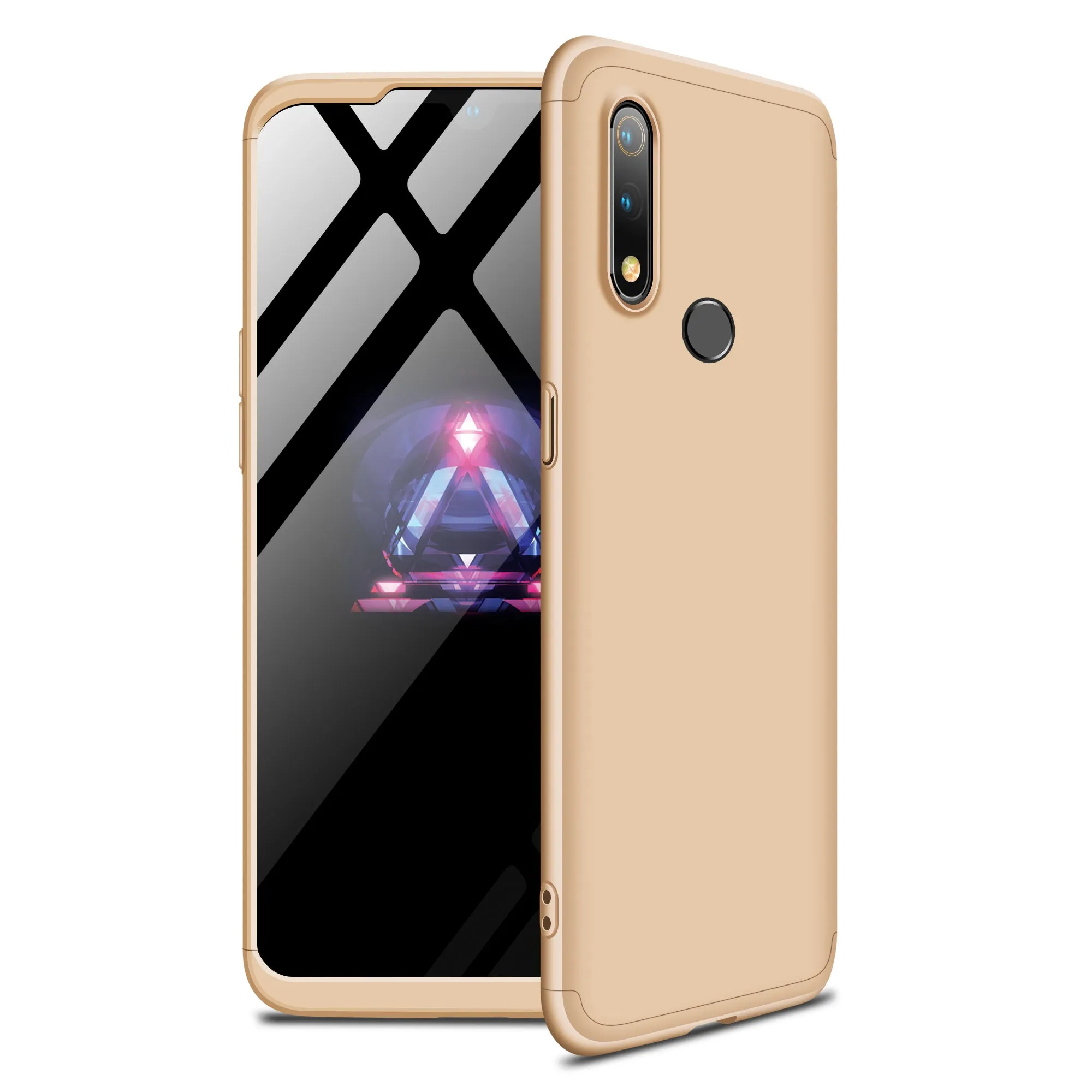 For OPPO realme3 Ultra Slim PC Back Cover Non-slip Shockproof 360 Degree Full Protective Case gold