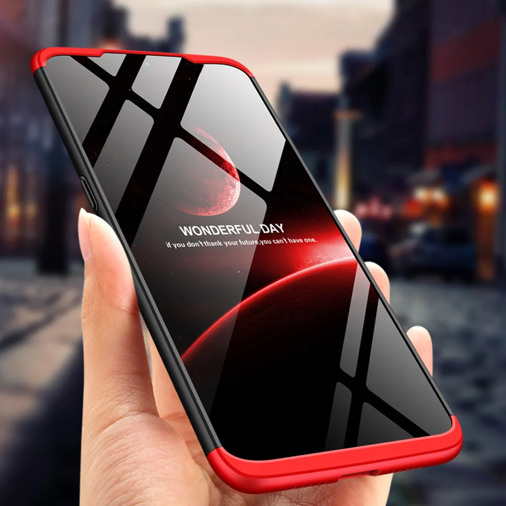 For OPPO realme3 Ultra Slim PC Back Cover Non-slip Shockproof 360 Degree Full Protective Case Red black red