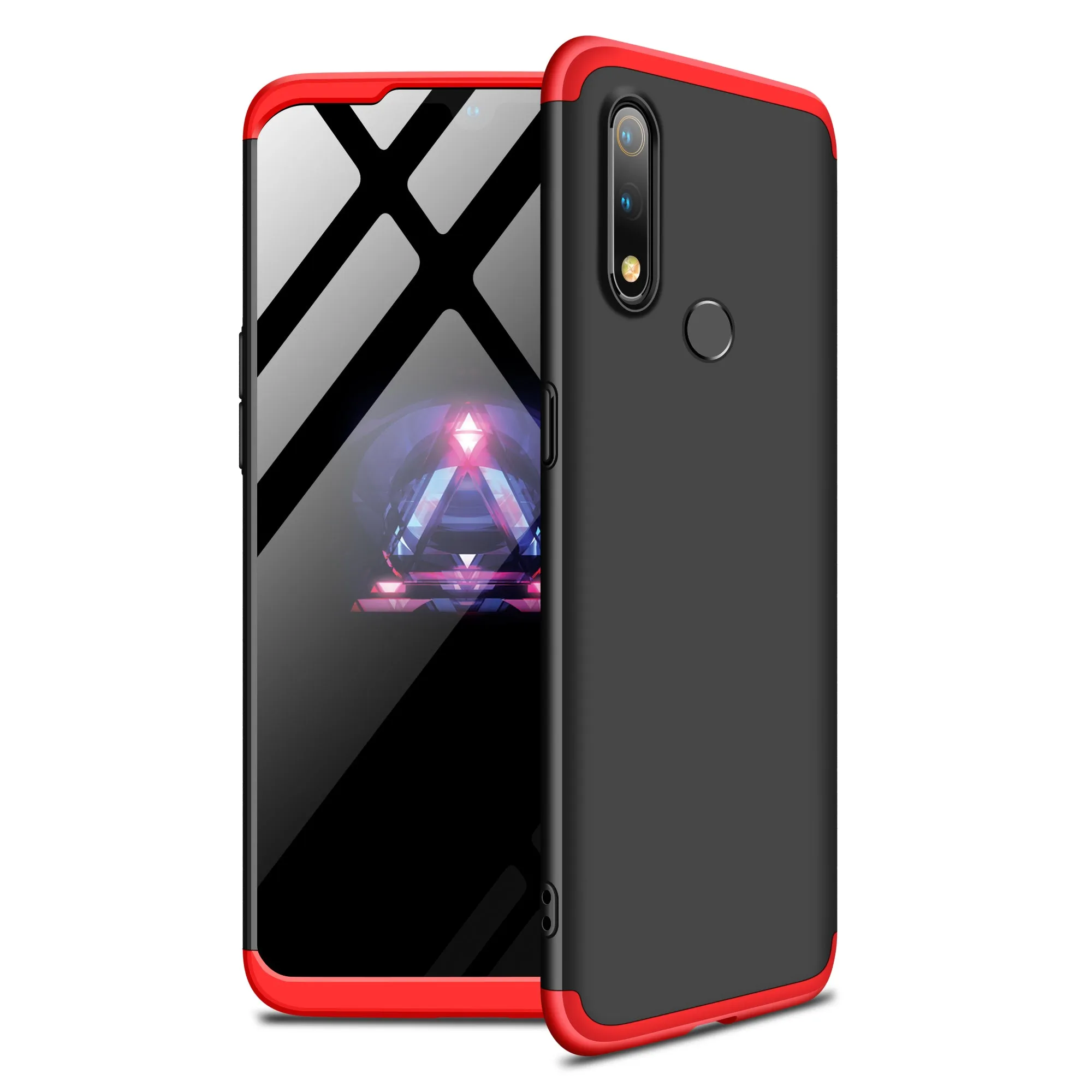 For OPPO realme3 Ultra Slim PC Back Cover Non-slip Shockproof 360 Degree Full Protective Case Red black red