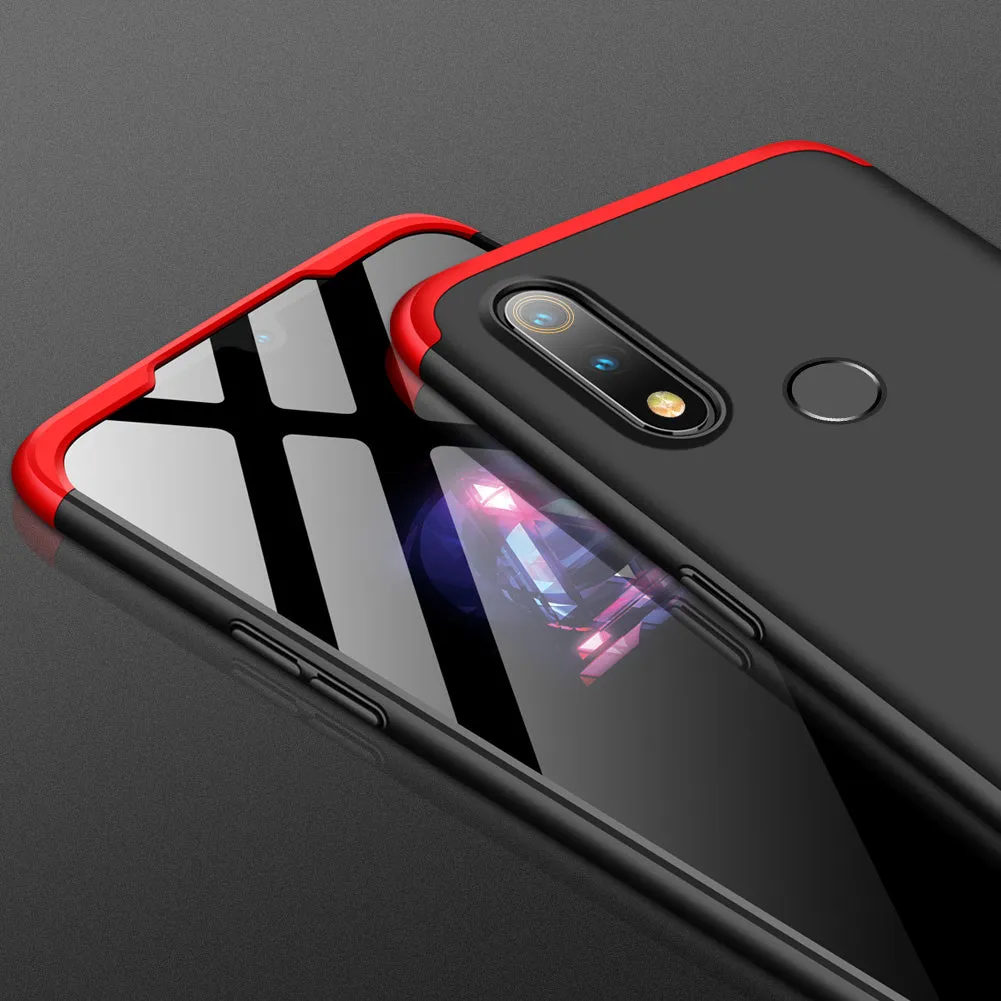 For OPPO realme3 Ultra Slim PC Back Cover Non-slip Shockproof 360 Degree Full Protective Case Red black red