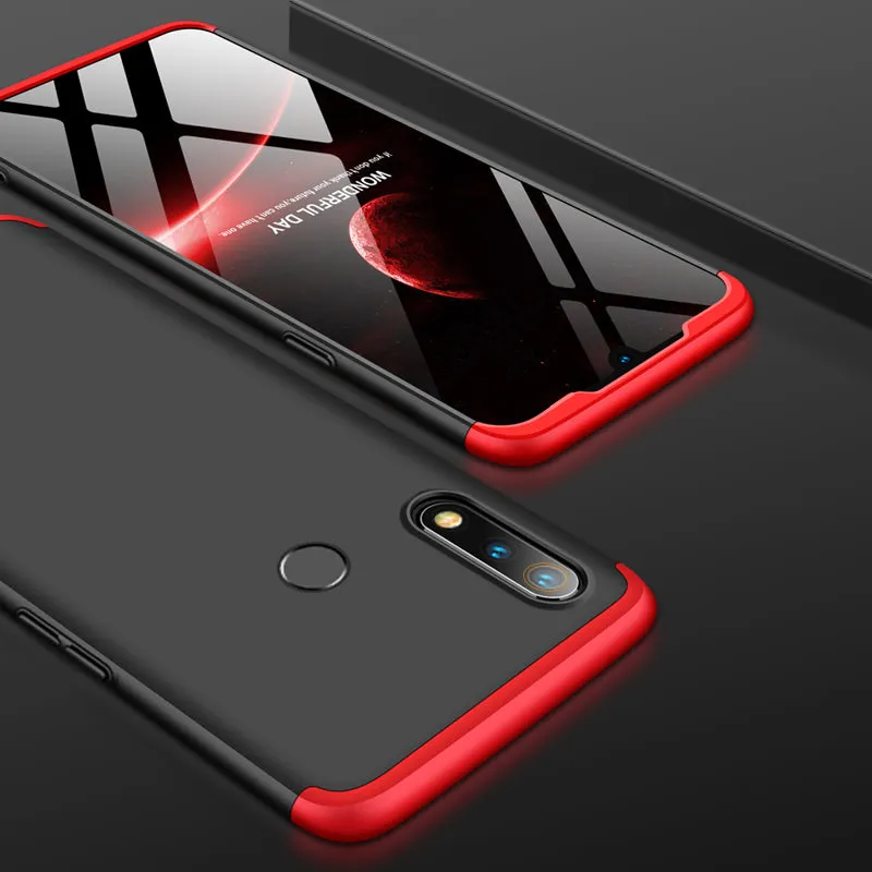 For OPPO realme3 Ultra Slim PC Back Cover Non-slip Shockproof 360 Degree Full Protective Case Red black red