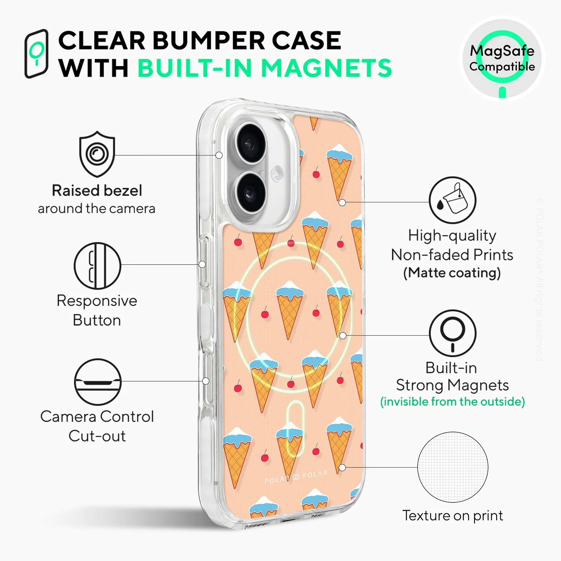 Fujisan Peach Ice Cream - iPhone 16 Plus Clear Bumper MagSafe Case