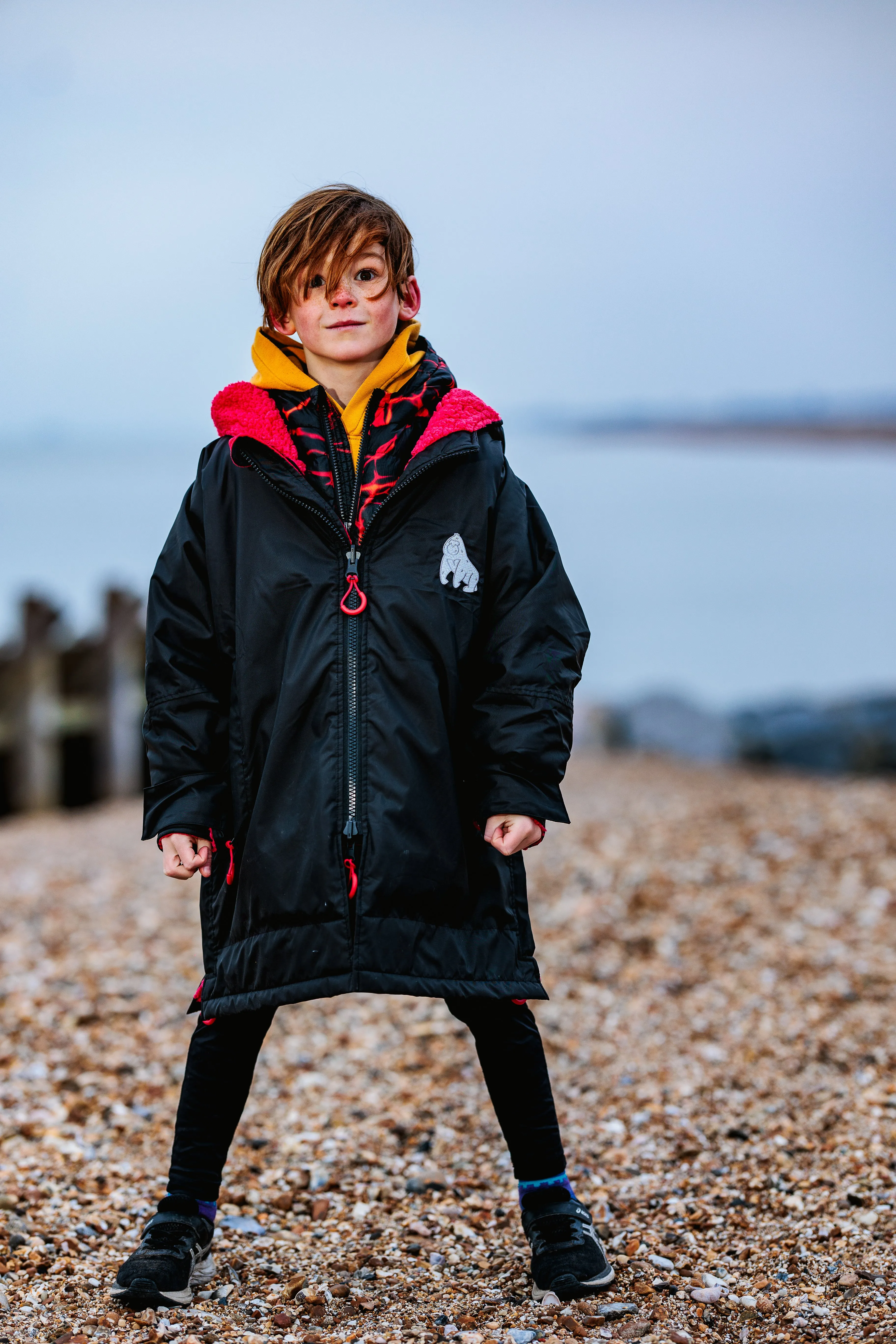 Full Zip ECO Waterproof Dry Changing Robe - Kids - Black (age 1 to 12)