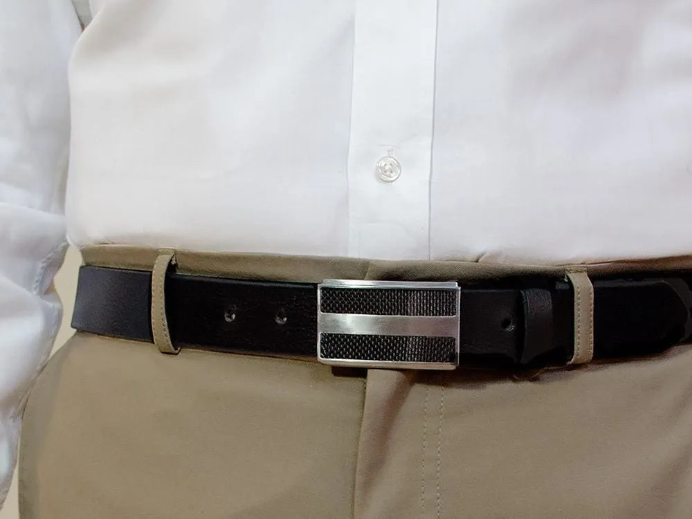 Genuine Leather Belt with Titanium/Carbon Fiber Buckle by Nickel Smart®