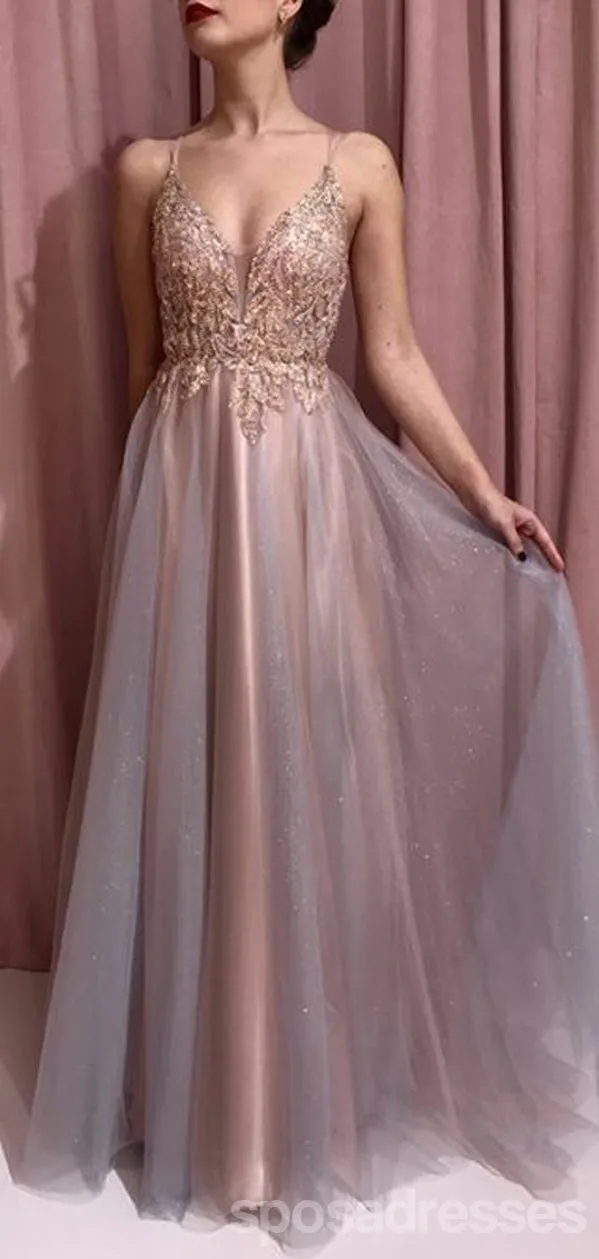Gorgeous A-line Spaghetti Straps V-neck Maxi Long Prom Dresses,Evening Dresses,13188