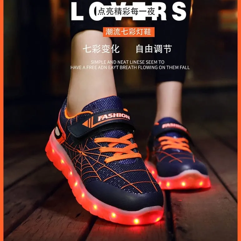 Green Pink Usb New Charging Basket Led Children Shoes | Kids Luminous Sneakers