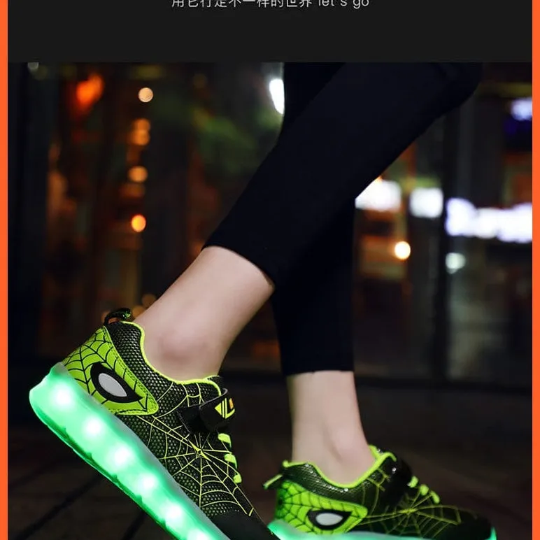 Green Pink Usb New Charging Basket Led Children Shoes | Kids Luminous Sneakers