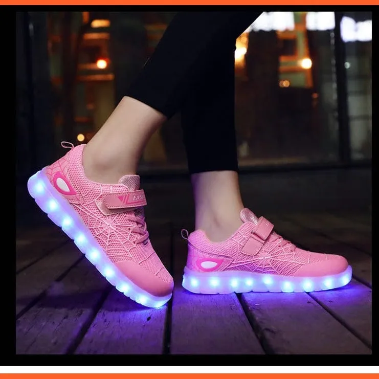 Green Pink Usb New Charging Basket Led Children Shoes | Kids Luminous Sneakers