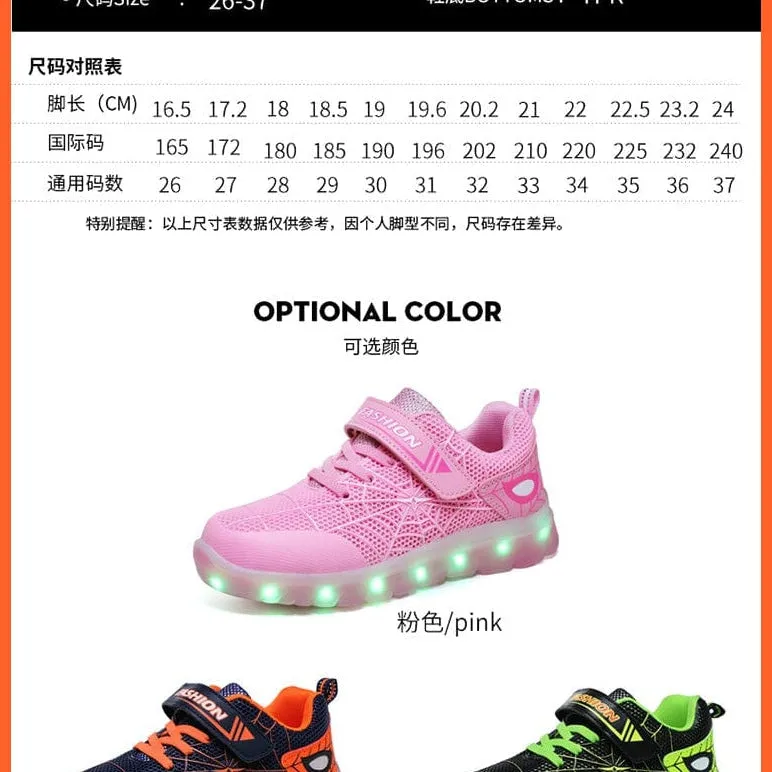 Green Pink Usb New Charging Basket Led Children Shoes | Kids Luminous Sneakers