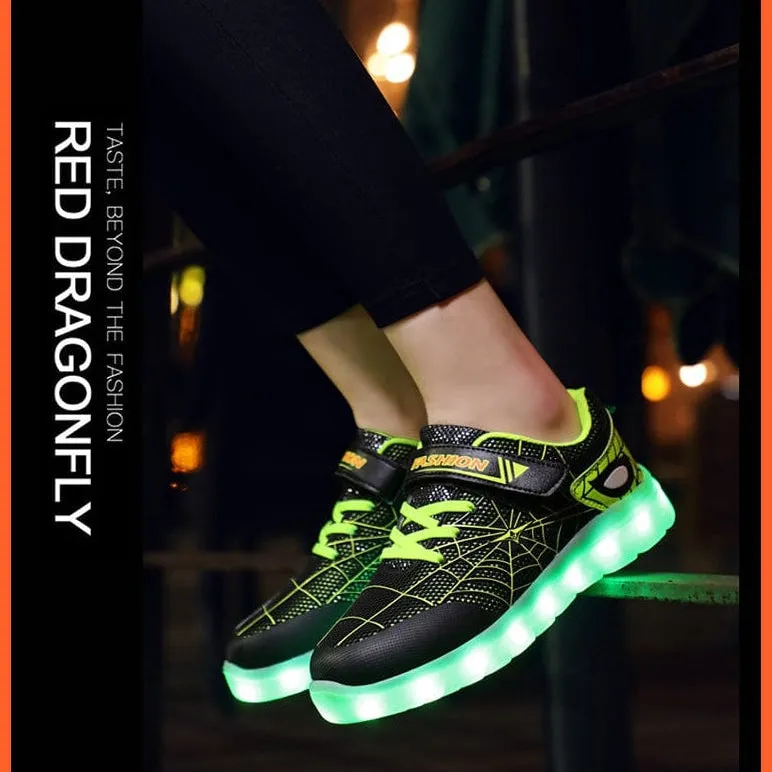 Green Pink Usb New Charging Basket Led Children Shoes | Kids Luminous Sneakers
