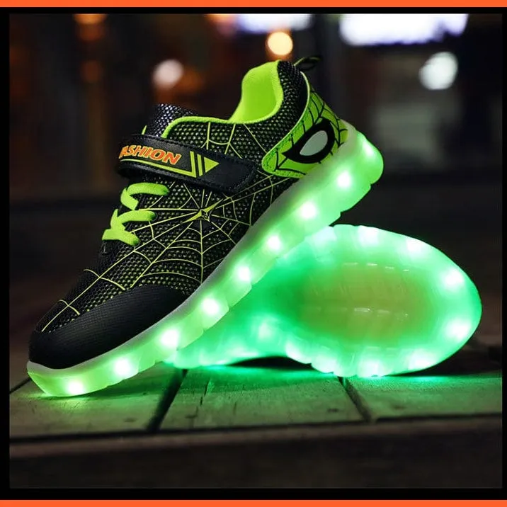 Green Pink Usb New Charging Basket Led Children Shoes | Kids Luminous Sneakers