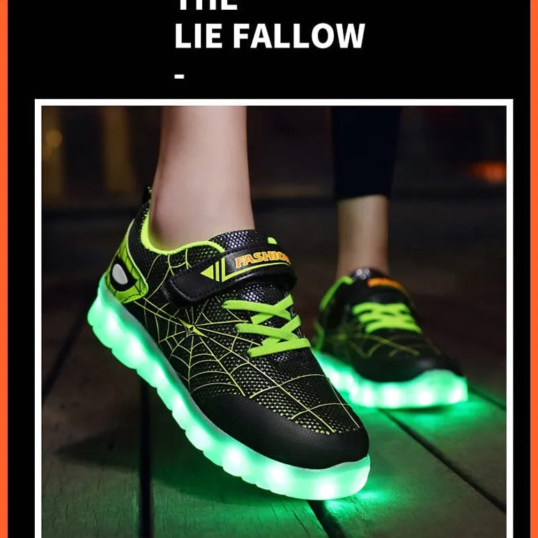 Green Pink Usb New Charging Basket Led Children Shoes | Kids Luminous Sneakers