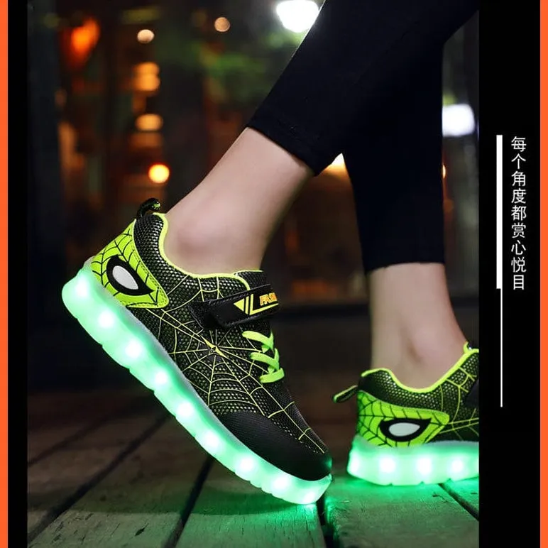 Green Pink Usb New Charging Basket Led Children Shoes | Kids Luminous Sneakers