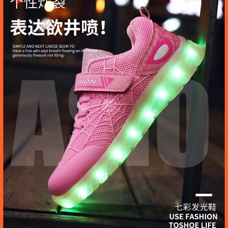 Green Pink Usb New Charging Basket Led Children Shoes | Kids Luminous Sneakers