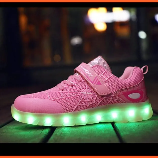 Green Pink Usb New Charging Basket Led Children Shoes | Kids Luminous Sneakers