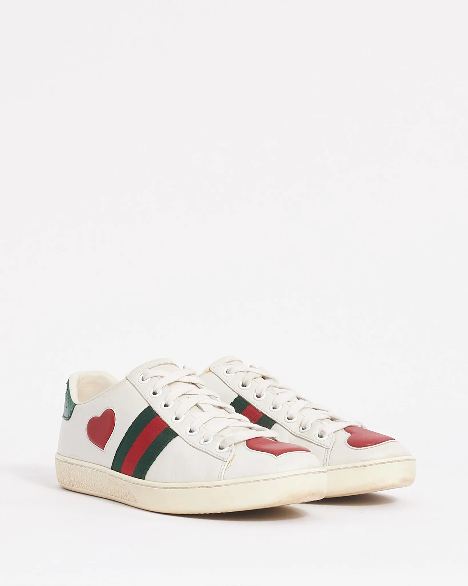 Gucci White Leather Ace "Heart" Sneaker -36.5