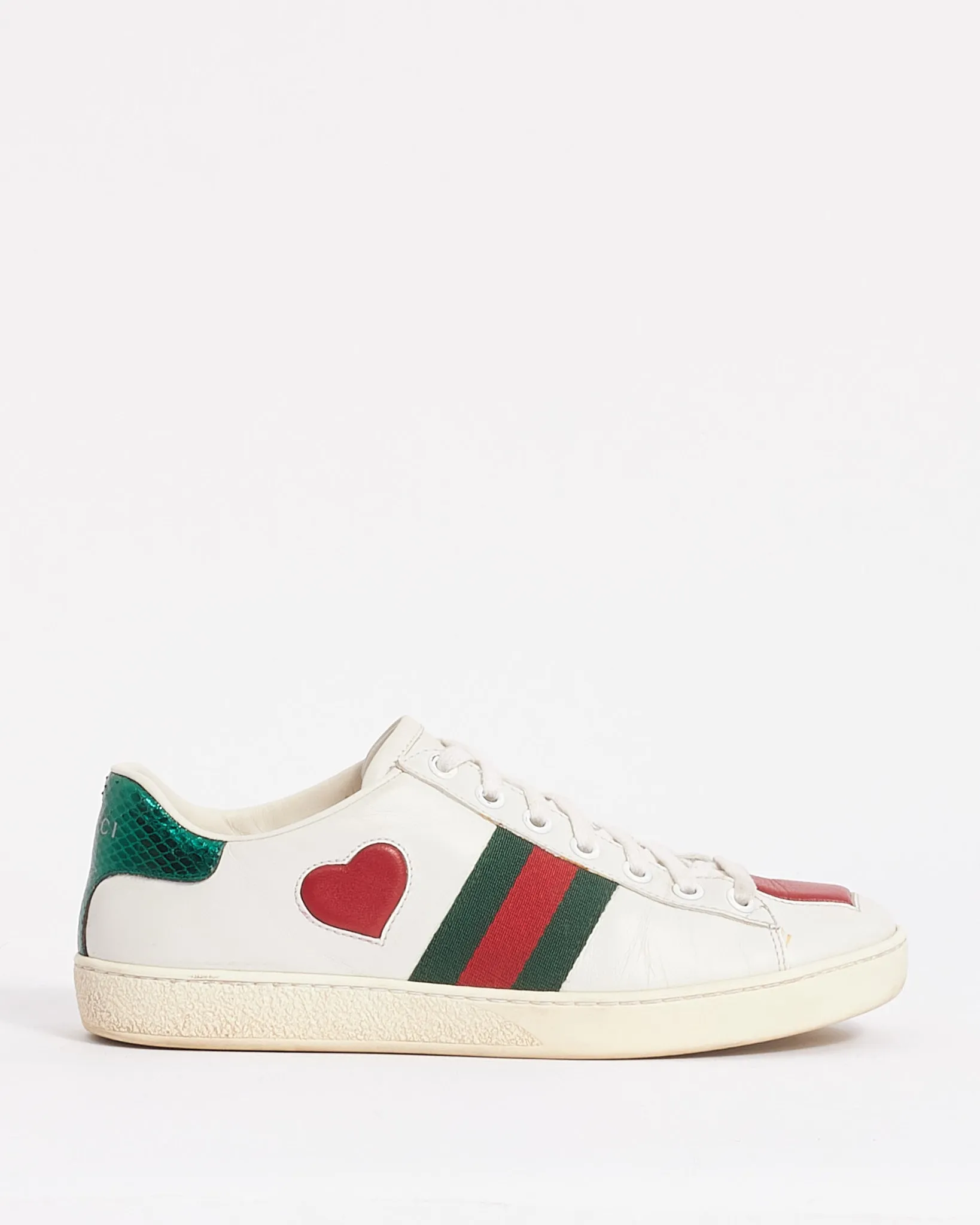 Gucci White Leather Ace "Heart" Sneaker -36.5