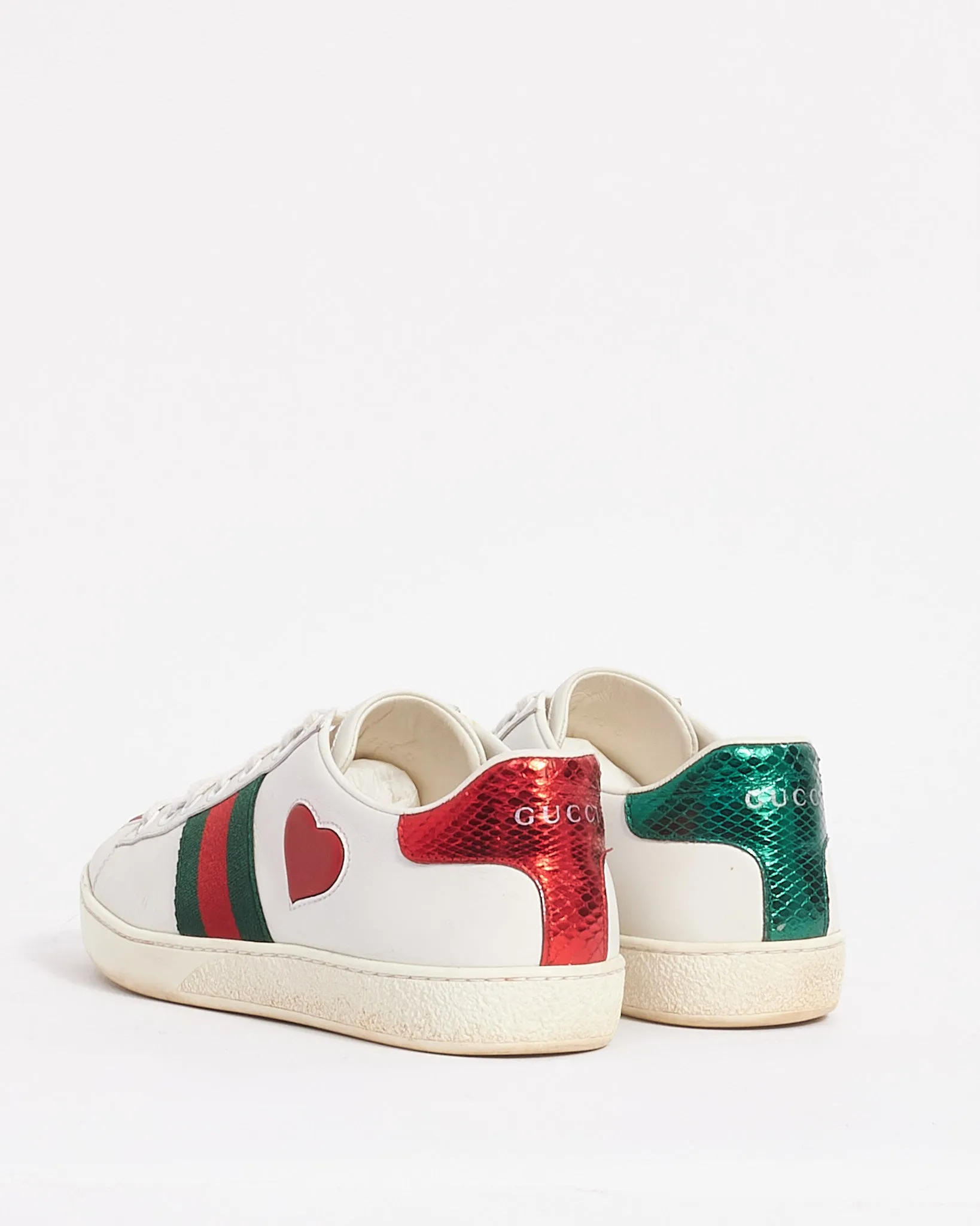 Gucci White Leather Ace "Heart" Sneaker -36.5