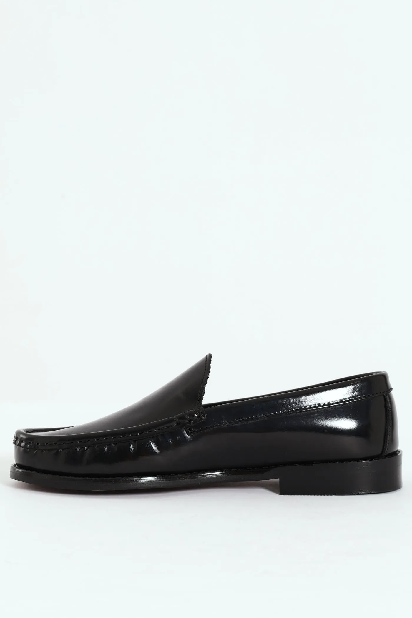 Hi Shine Plain Upper Moccasin - Black