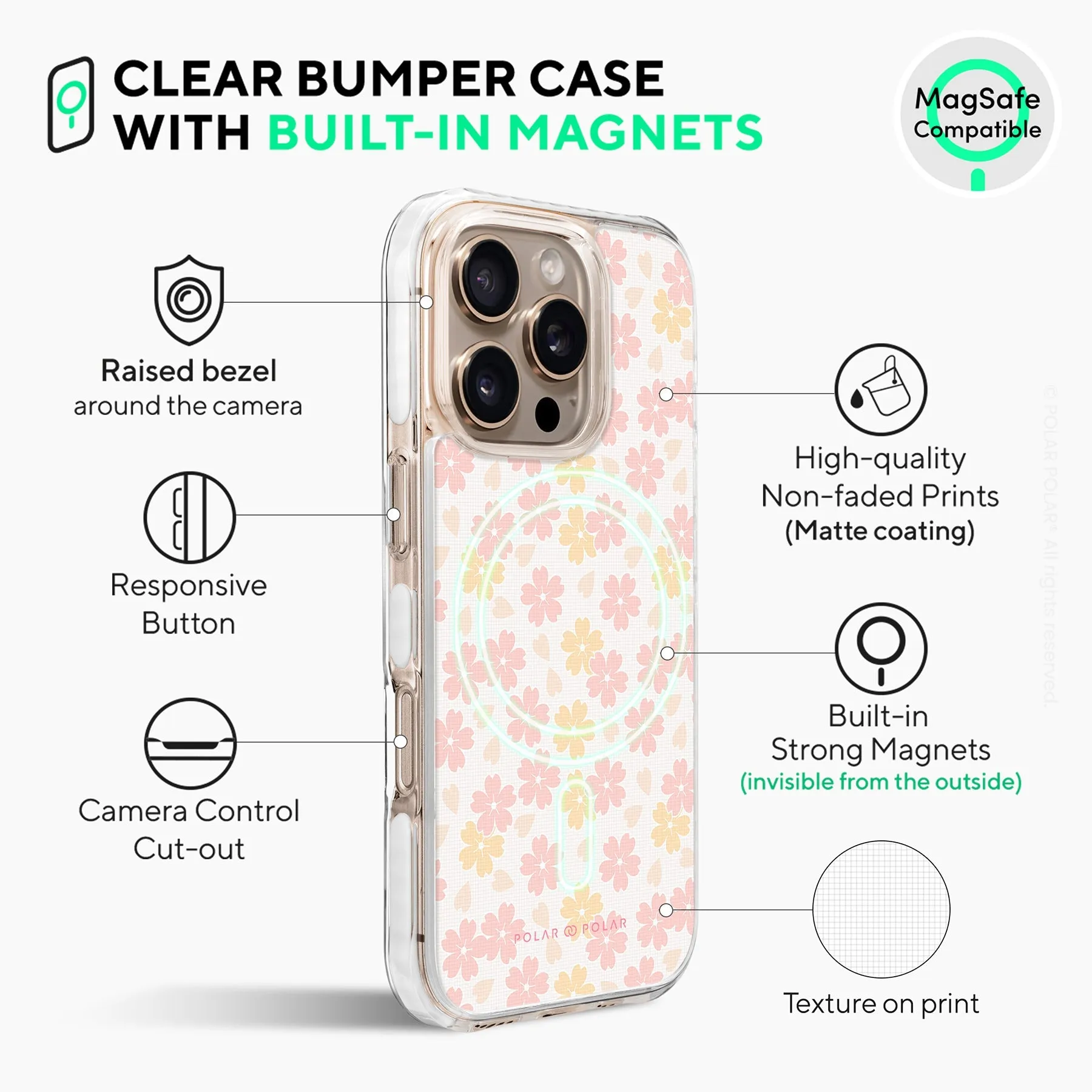 Light Pink Sakura - iPhone 16 Pro Clear Bumper MagSafe Case