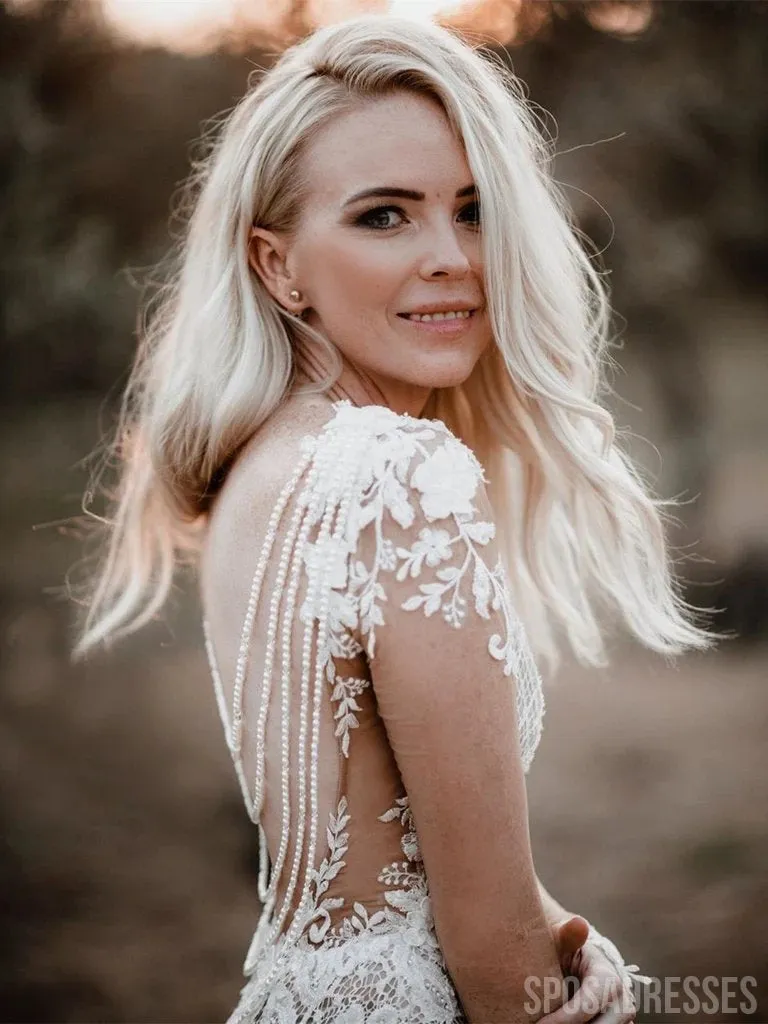 Long Sleeves Boho Lace Mermaid Wedding Dresses, Sexy Wedding Gown, WD681