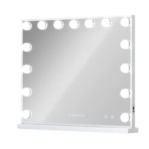 LUXE Large Hollywood Vanity Mirror with Bluetooth - 15 Dimmable LED Bulbs & USB Charging Port