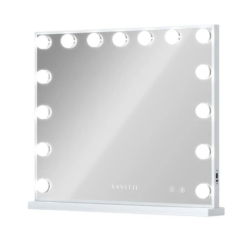 LUXE Large Hollywood Vanity Mirror with Bluetooth - 15 Dimmable LED Bulbs & USB Charging Port
