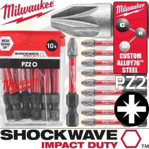 MILWAUKEE 10PCS PZ2 x 50MM PHILLIPS IMPACT DRILL / DRIVER BITS ( SHOCKWAVE IMPACT DUTY )