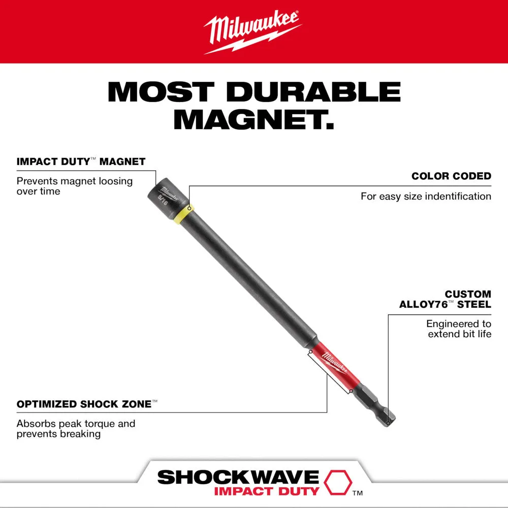 Milwaukee 49-66-4685 SHOCKWAVE Impact Duty 3/8" x 6" Magnetic Nut Driver - 10 bulk