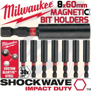MILWAUKEE 60MM MAGNETIC BIT HOLDER ( SHOCKWAVE IMPACT DUTY ) ( X 8 )