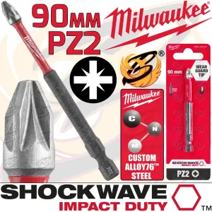 MILWAUKEE PZ2 x 90MM POZIDRIVE IMPACT DRILL / DRIVER BIT ( SHOCKWAVE IMPACT DUTY )
