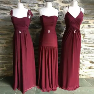 Mismatched Custom Long Cheap Burgundy Bridesmaid Dresses Online, WG327