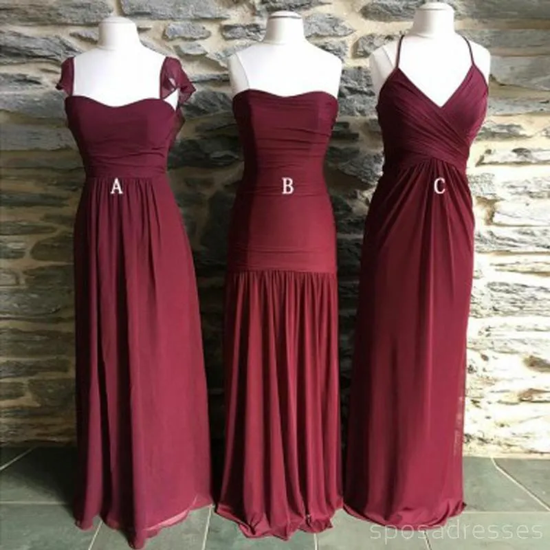 Mismatched Custom Long Cheap Burgundy Bridesmaid Dresses Online, WG327
