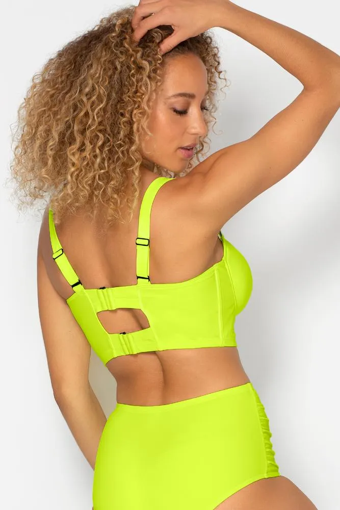 New Smart & Sexy Long Lined Underwire Bikini Top in Neon Yellow, Bototms sold separately, Sz 38D