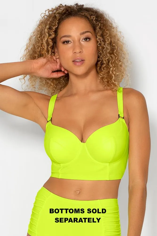 New Smart & Sexy Long Lined Underwire Bikini Top in Neon Yellow, Bototms sold separately, Sz 38D