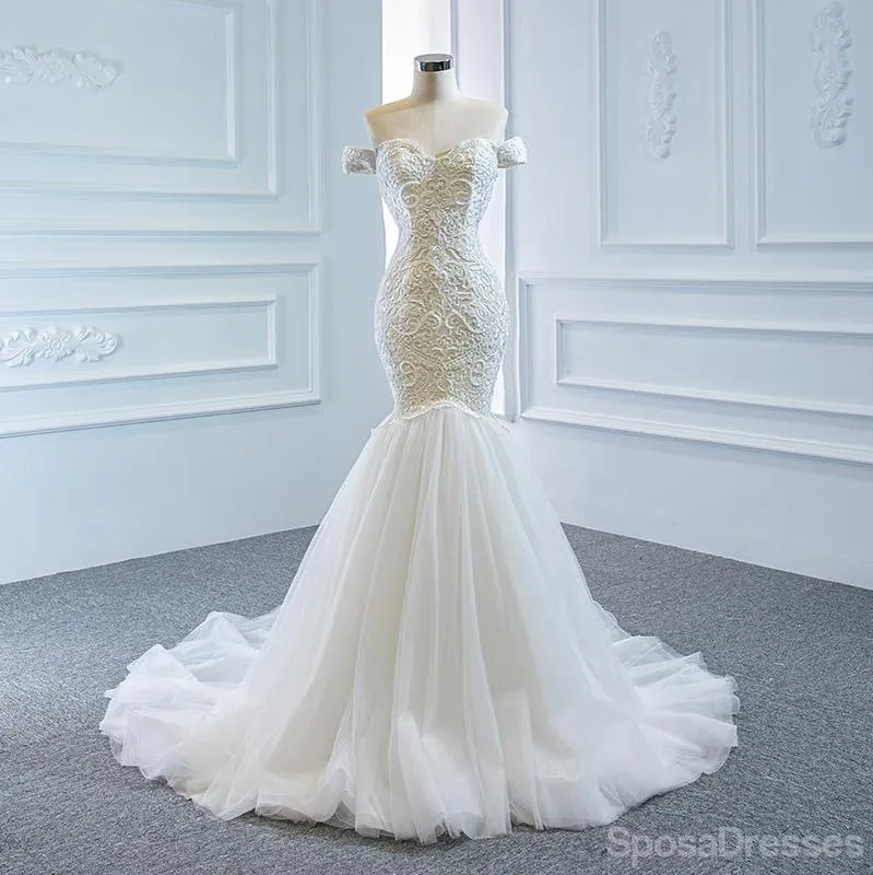 Off Shoulder Lace Mermaid Wedding Dresses, Cheap Wedding Gown, WD717