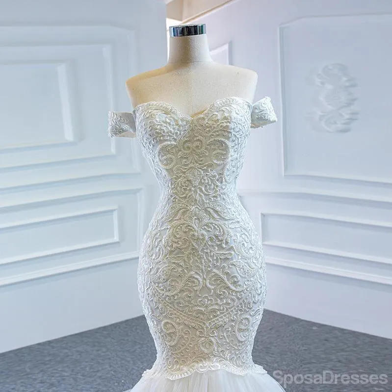 Off Shoulder Lace Mermaid Wedding Dresses, Cheap Wedding Gown, WD717