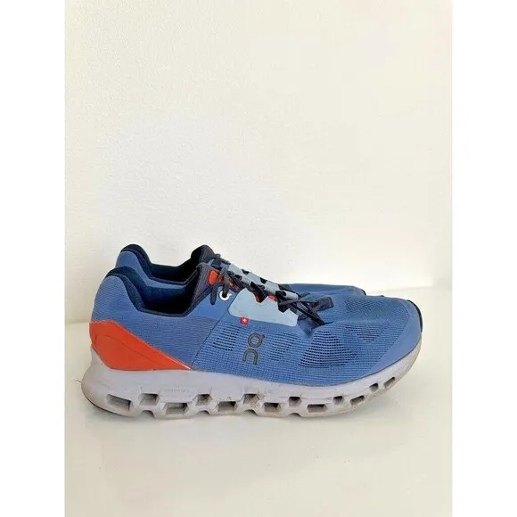 On Running Cloudstratus Lake Blue Flare Orange Sneaker Shoes Athletic Men's 12