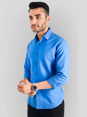 Petrol Blue Solid Slim Fit Casual Shirt | JadeBlue