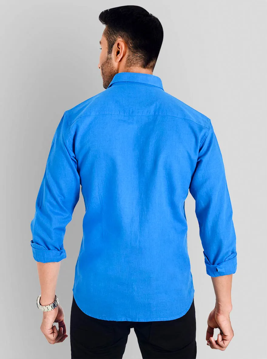 Petrol Blue Solid Slim Fit Casual Shirt | JadeBlue