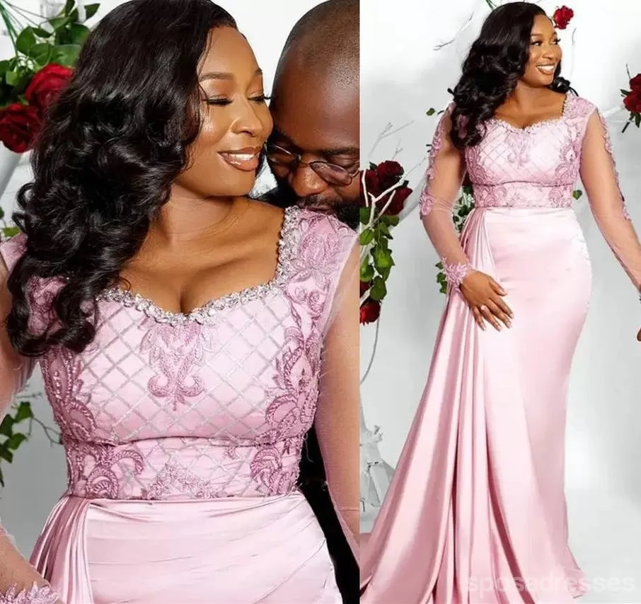 Pink Mermaid Long Sleeves Cheap Long Prom Dresses Online,12910