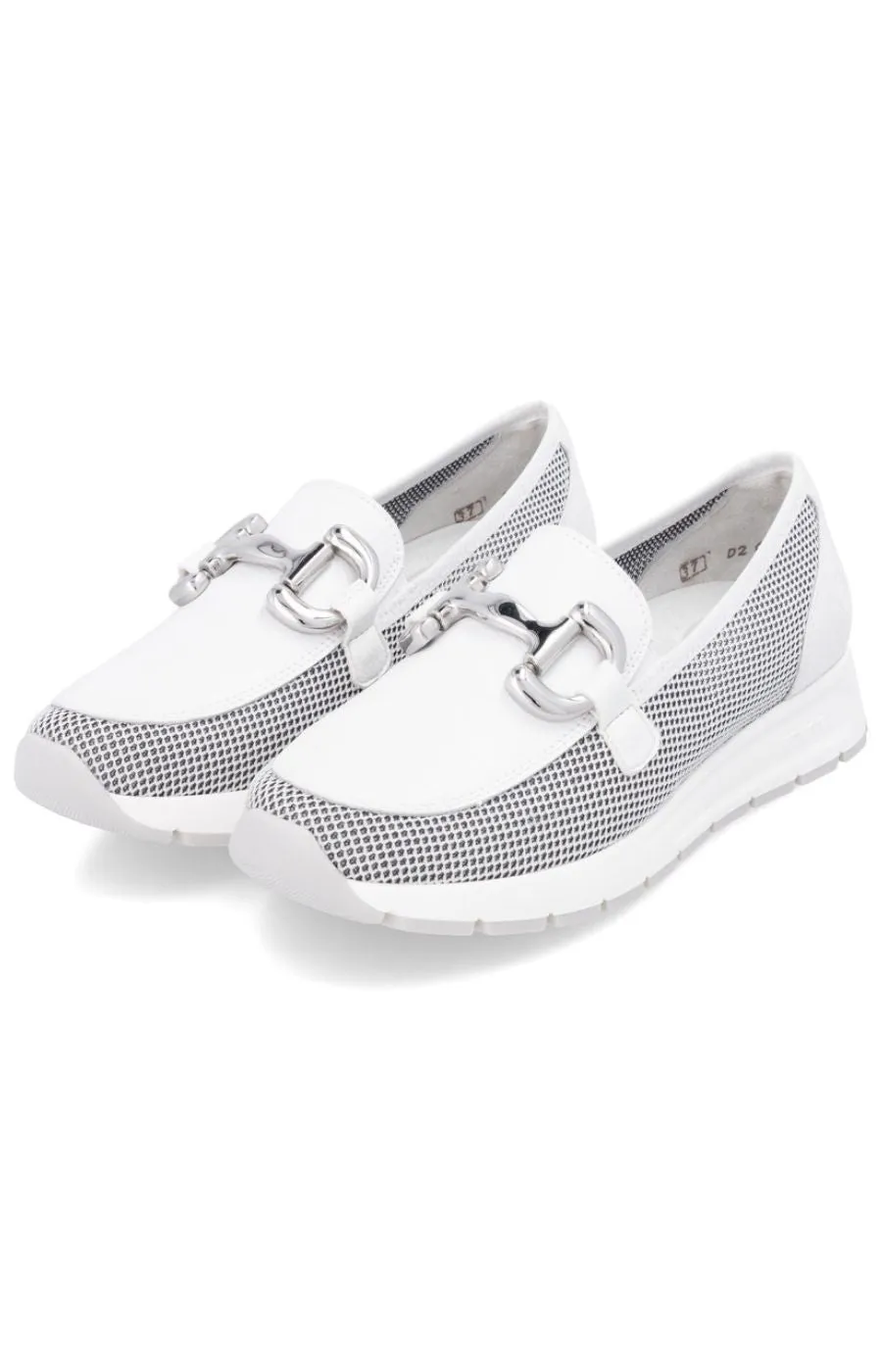 Remonte White Loafer with Silver Buckle