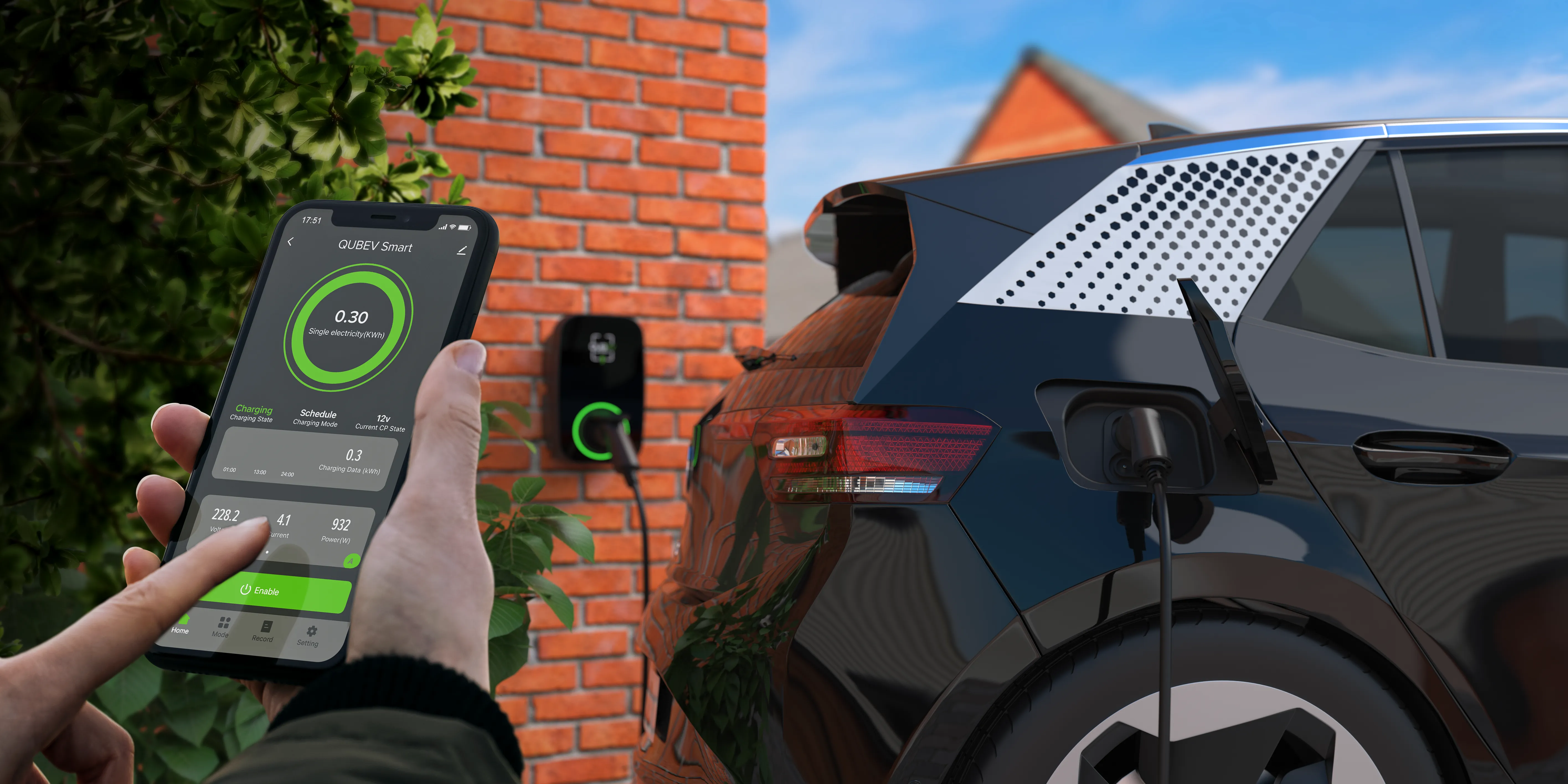 Rolec EVON0095 QUBEV Smart EV Charger Type 2 5m Tethered 32A (7.4kW)