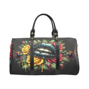 Rose Lips Hearts Waterproof Duffel Bag – Black Straps