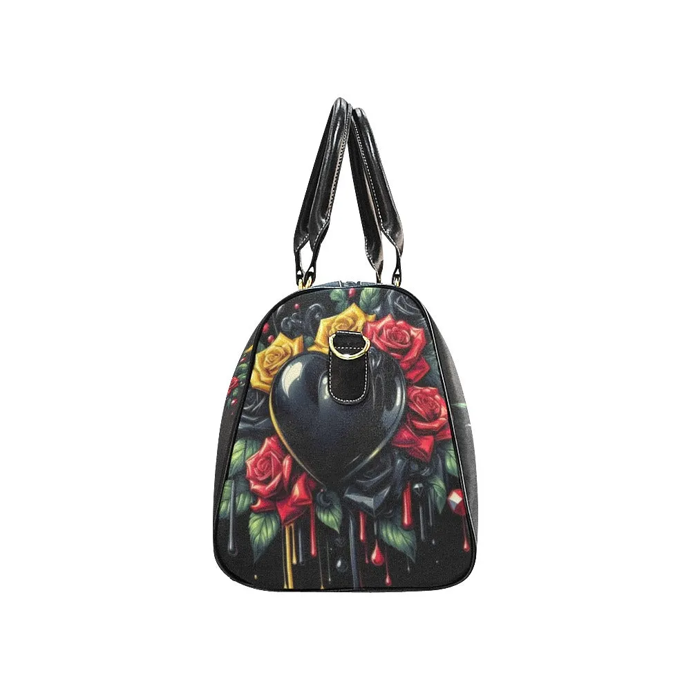 Rose Lips Hearts Waterproof Duffel Bag – Black Straps