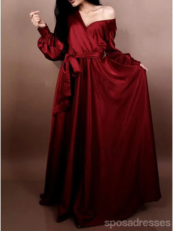 Sexy Burgundy A-line Off Shoulder Long Sleeves Prom Dresses Online,12586