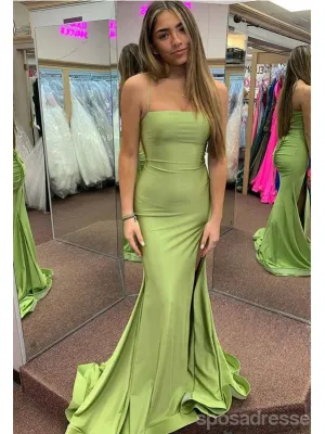 Sexy Green Mermaid Spaghetti Straps Side Slit Long Party Prom Dresses,Evening Dress,13401