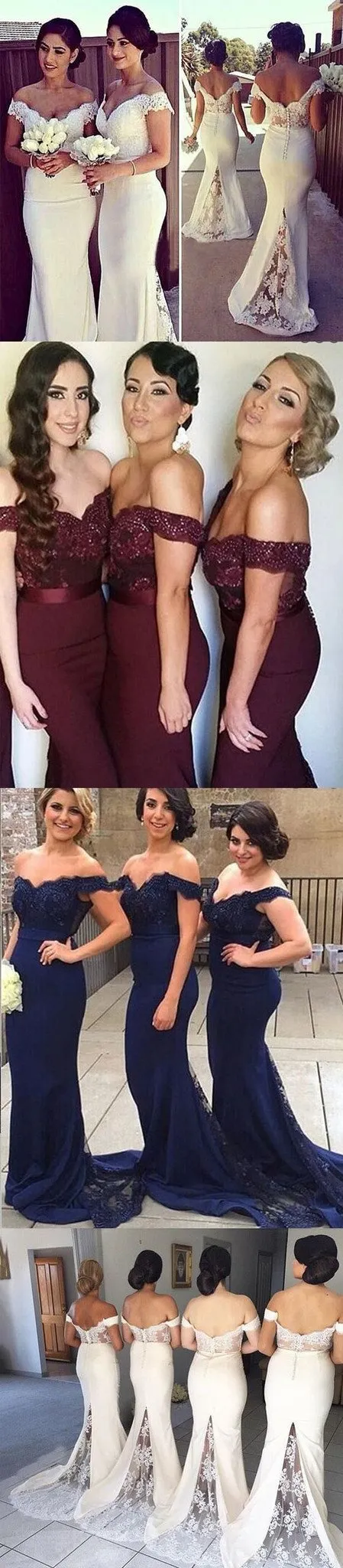 Sexy Ivory Long Cap Sleeve Lace Mermaid Long Bridesmaid Dresses, WG10
