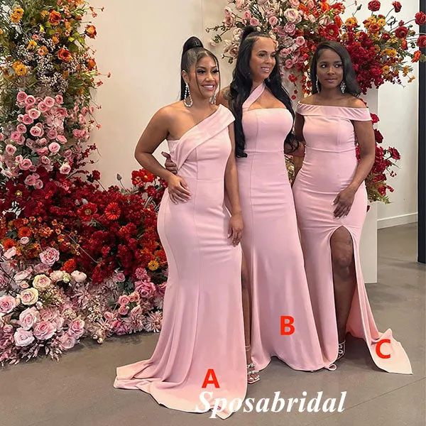 Sexy Jersey Mismatched Sleeveless Side Slit Mermaid Floor Length Bridesmaid Dresses, BD3304