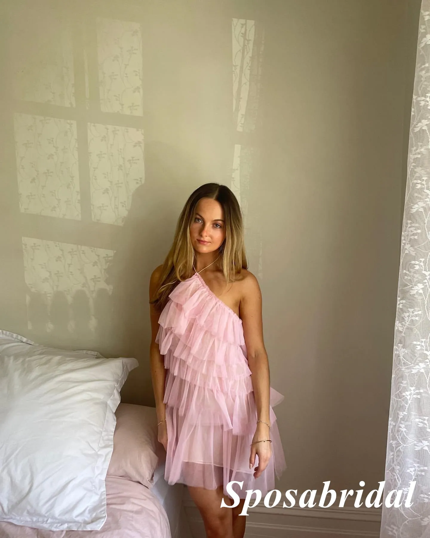 Sexy Pink Tulle Halter A-Line Mini Dresses/ Homecoming Dresses, PD3588